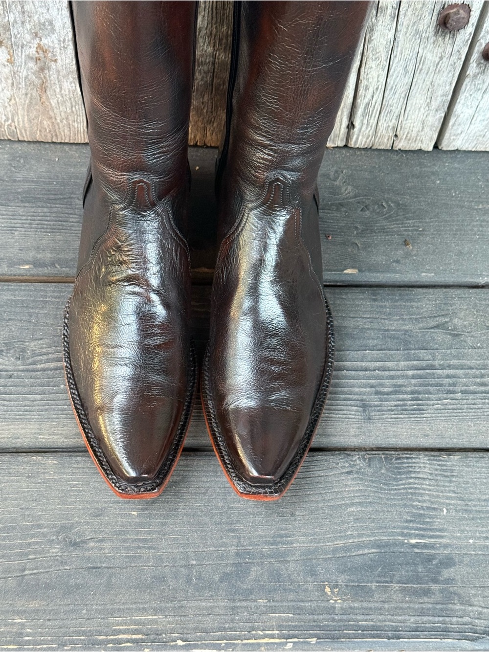 Very Rare Lucchese Classics Teak Colored Buffalo Leather Women's Cowboy Boots - Picture 3 of 9